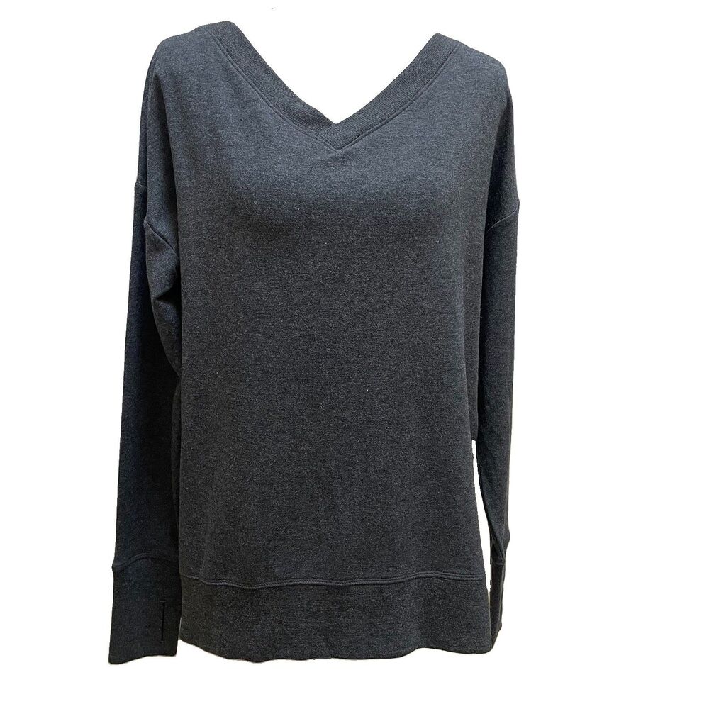 Athleta Coaster Luxe V-Neck Sweatshirt Grey SP 984026 Petite Athleisure Gorpcore